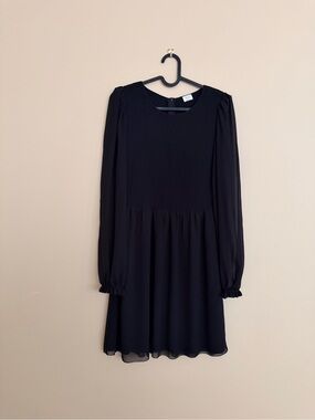 ARITZIA Wilfred Smocked Mini Dress with Sheer Sleeves - Black - Size S